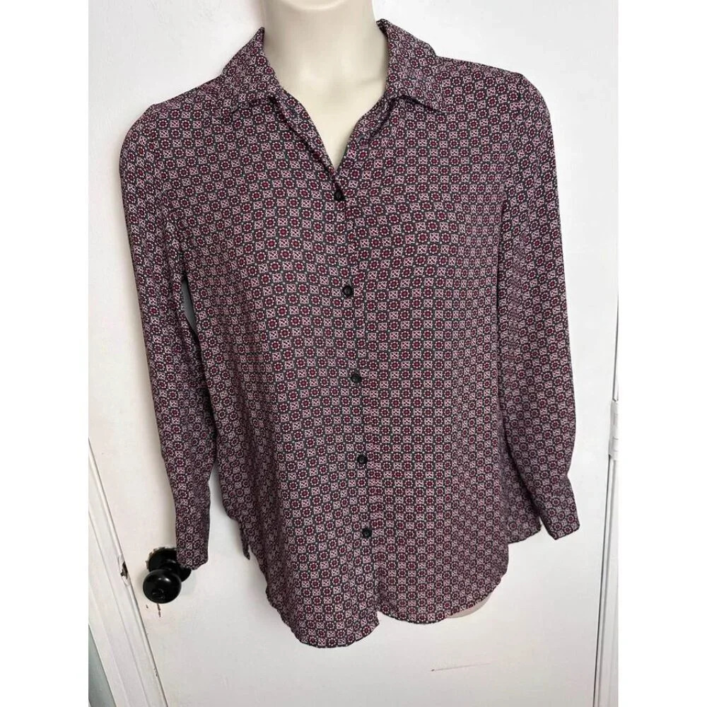 chelsea & theodore red pattern long sleeve button down size medium 0948 - Picture 1 of 6